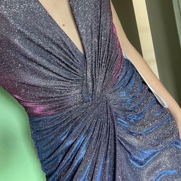 NWT Ieena Mac Duggal Dress Long Metallic Glittered Slit Evening Purple - Picture 7 of 9